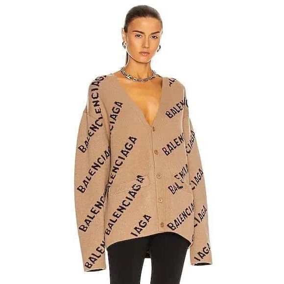 Balenciaga Jacquard Motif Logo Intarsia Cardigan - Picture 2 of 16